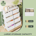 Fabric Storage Chest of 8 Drawers – 4 Independent Sections, Sturdy Metal Frame & Wood Tabletop, Bedroom Dresser for Closet, Living Room & Entryway | White & Brown