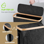 Bamboo Toilet Paper Storage Basket with Lid Holds 12 Rolls, Multi-Functional Bathroom Organizer with Tissue Holder Hook – Countertop Bathroom Decor, Black, Gray, White & Purple