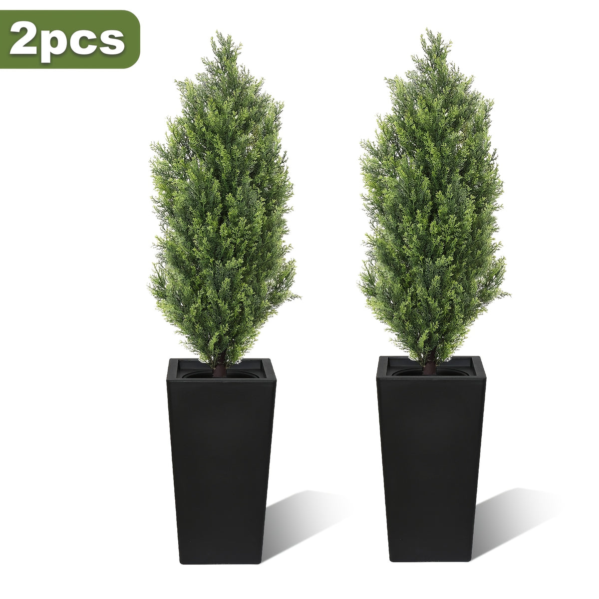 Artificial Pine Tree Set of 2 – Faux Greenery Shaped Christmas Trees for Indoor & Outdoor, Courtyard, Front Door & Holiday Decor