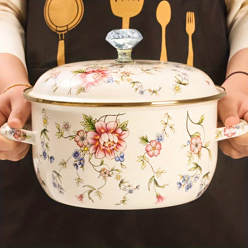 Enamel Diamond Soup Pot – Thick-Walled Double Handle Stew Pot, High-Temp Resistant, 2 Designs & 2 Sizes, Electric Stove Gas Flame Compatible