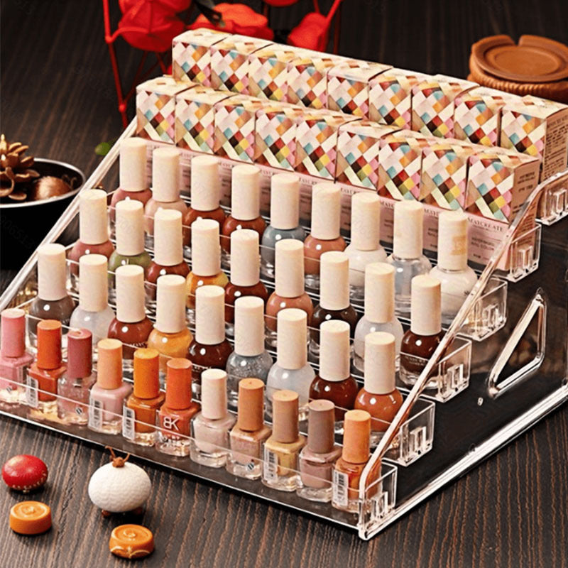 Stackable Nail Polish Storage Box, 5 & 6-Tier Clear Organizer for Nail Polish, Makeup & Beauty Accessories — Space-Saving Vanity & Countertop Display
