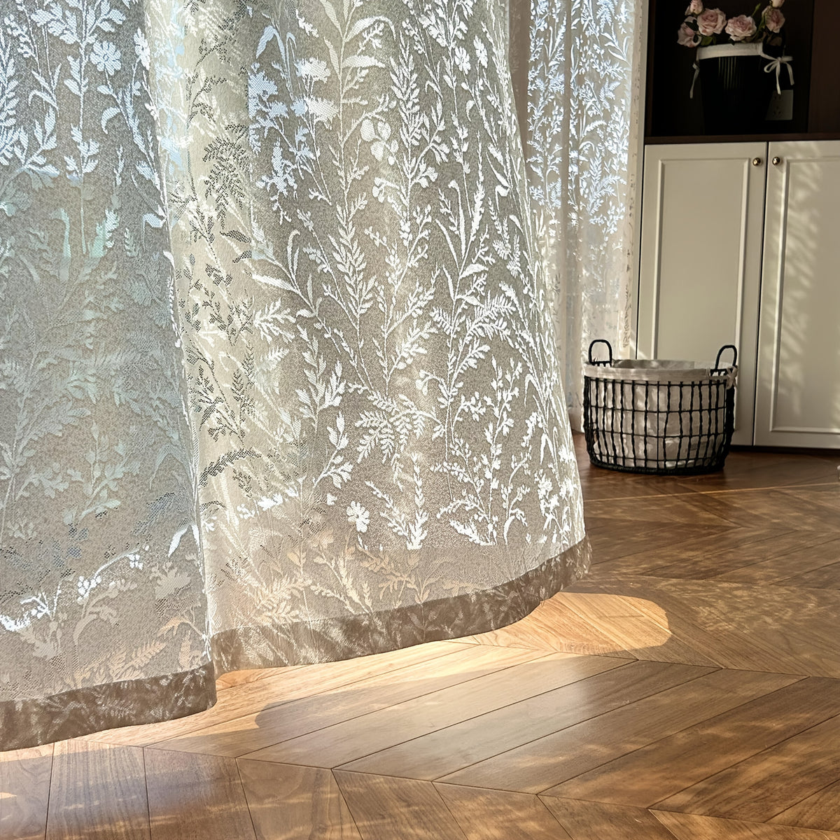 French Tulle Sheer Curtains 2 Panels Cream Hollow Princess Style – Romantic Translucent Rod Pocket Drapes for Living Room Bedroom Balcony Wedding, 5 Sizes