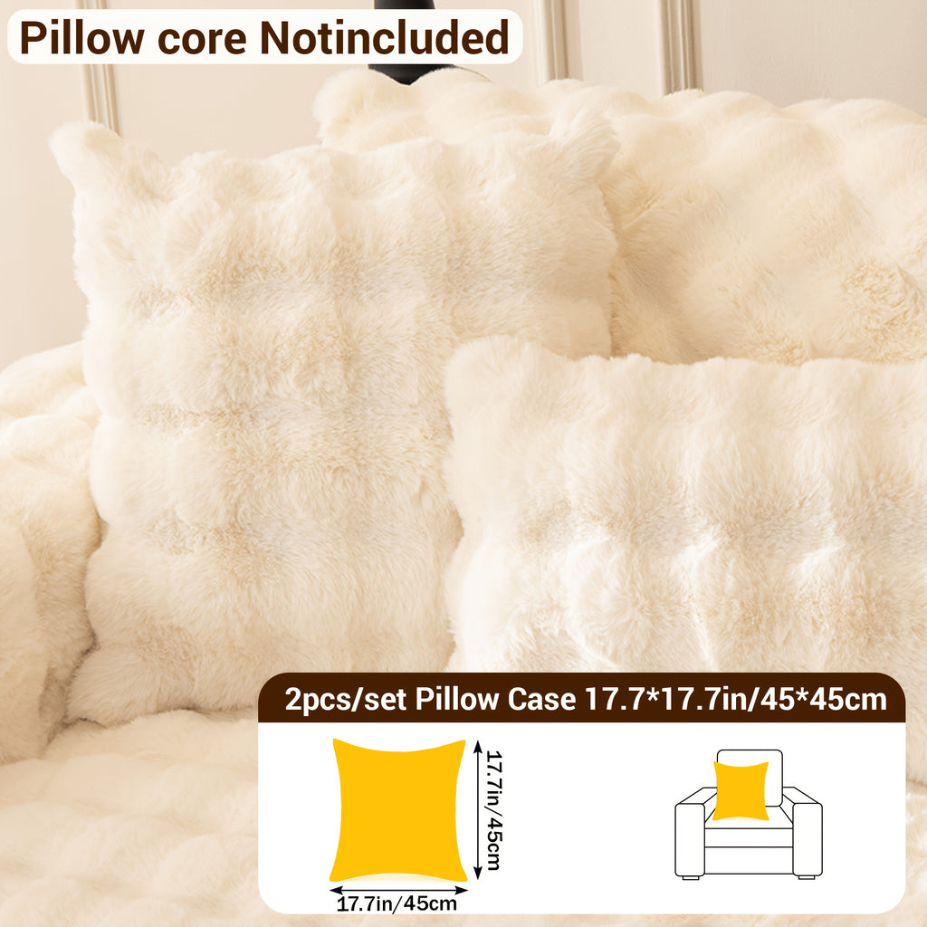 Faux Rabbit Fur Sofa Cover Non-Slip Stretchable Slipcover 3/4 Seat Bubble Soft Couch Protector – Breathable, Machine Washable, Fits Living Room, Bed & Dorm, Warm Home Decor Furniture Cover