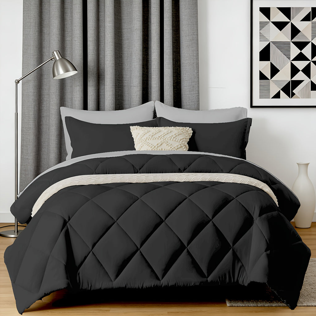 Bed in a Bag 7-Piece Double-Sided Checked Comforter Set – Ultra Soft Fluffy All Season Bedding with Flat Sheet Fitted Sheet Pillowcases Shams, Twin XL Full Queen King
