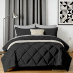 Bed in a Bag 7-Piece Double-Sided Checked Comforter Set – Ultra Soft Fluffy All Season Bedding with Flat Sheet Fitted Sheet Pillowcases Shams, Twin XL Full Queen King