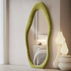 Full Length Mirror 63x24 Inch Irregular Body Floor Mirror with Flannel Frame Leaning Wall Hanging Mirror for Bedroom Entryway Living Room