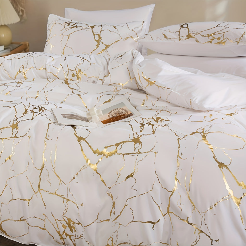 Duvet Cover Set Queen King Twin Full - Bronzing Texture Soft Breathable Bedding, 3-Piece with Pillowcases, All-Season Luxury Bedroom Decor, White Khaki Black