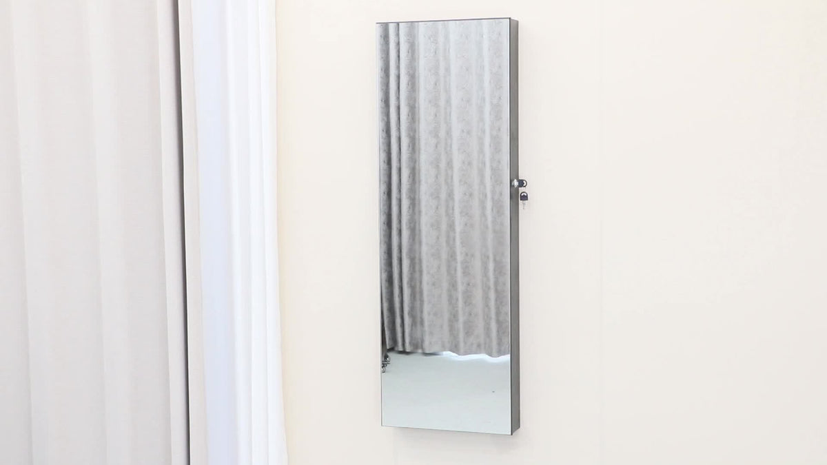 Full Length Mirror Jewelry Armoire Cabinet 2-in-1 Lockable Over-the-Door Organizer with Jewelry Storage for Makeup Accessories – Hanging Mirror with Baskets Bins Hooks for Bedroom