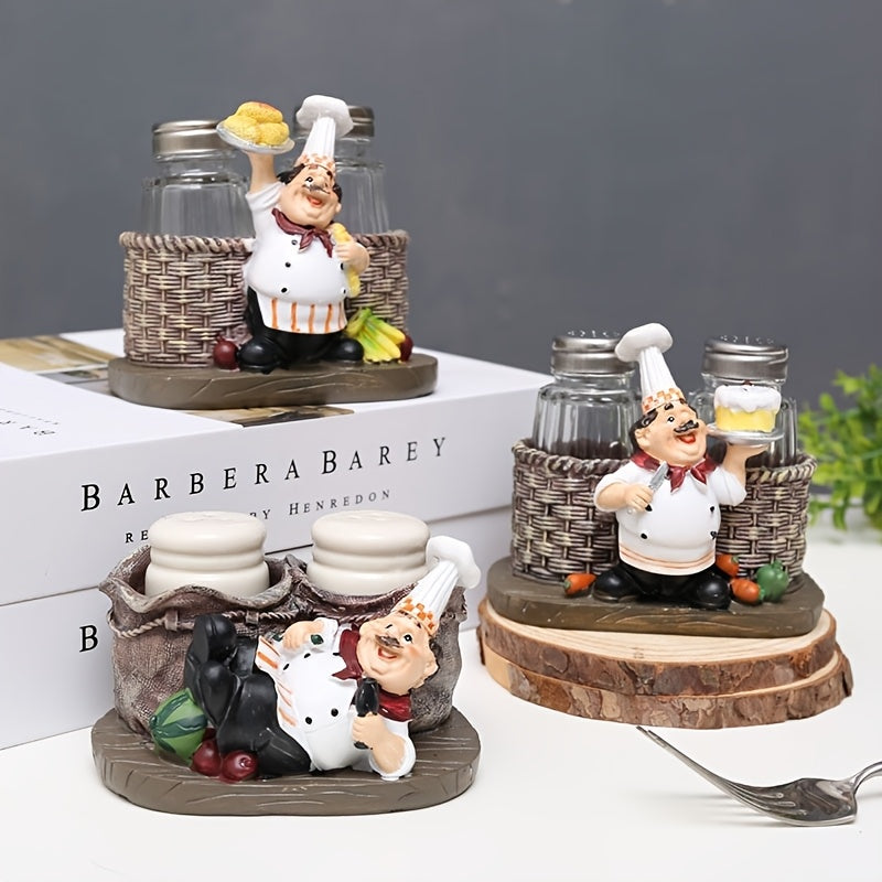 Chef Statue Salt and Pepper Shaker Set – Resin Decorative Chef Spice Jar Holder for Kitchen, Dining Room, Cafe & Coffee Shop Desktop – 4 Styles