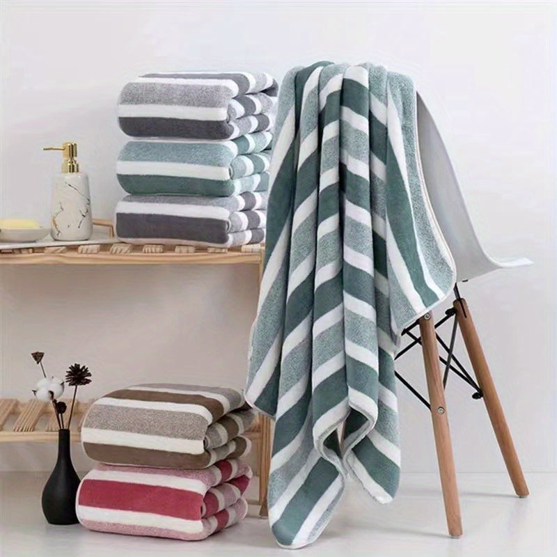 8-Piece Hotel-Quality Striped Bath Towel Set – Lint-Free Super Absorbent Two-Color Towels | 2 Large Bath Towels, 2 Medium Bath Towels & 4 Washcloths
