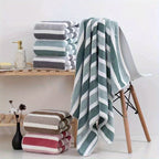 8-Piece Hotel-Quality Striped Bath Towel Set – Lint-Free Super Absorbent Two-Color Towels | 2 Large Bath Towels, 2 Medium Bath Towels & 4 Washcloths