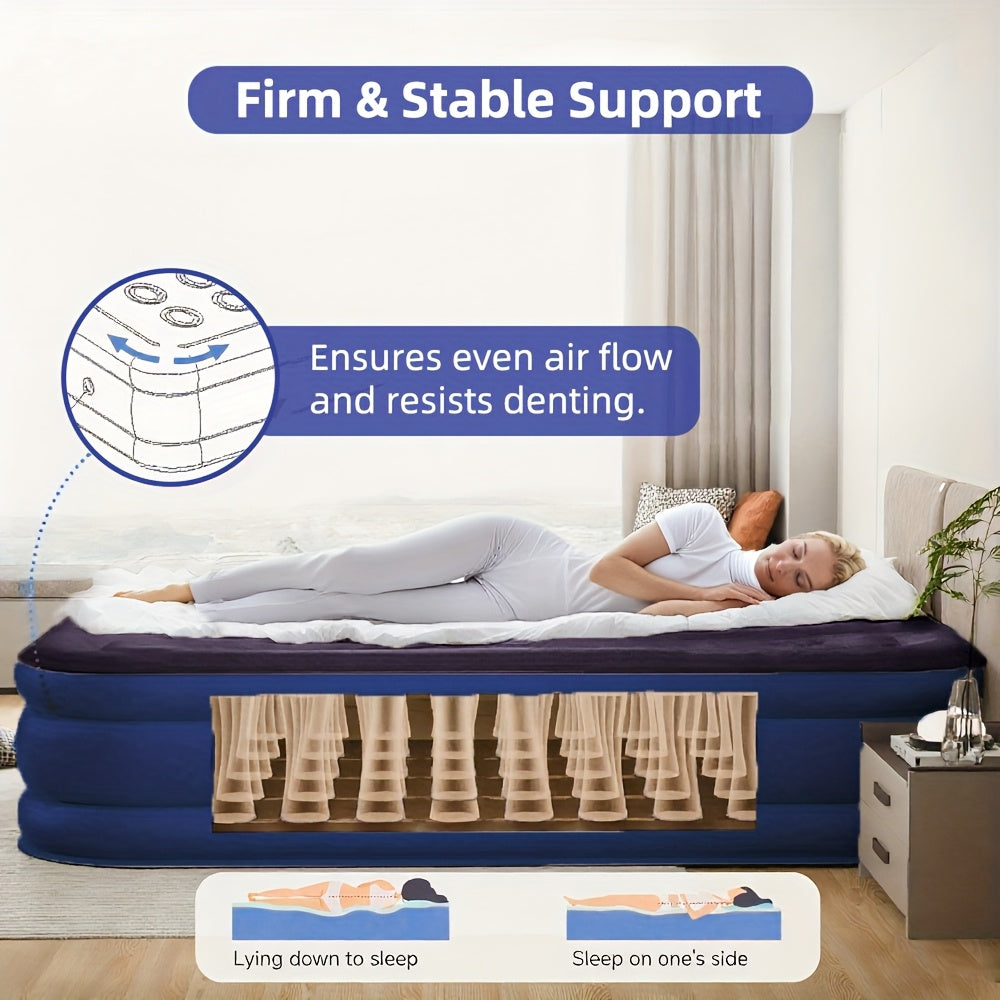 18-Inch Inflatable Air Mattress with Built-In Pump – Twin & Queen Size | Plush Velvet Top, Non-Slip Bottom | Portable Camping & Indoor Guest Bed | Durable PVC