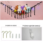 Stuffed Animal Storage Hammock with Star Lights – Corner Mesh Toy Organizer with Hooks for Kids Room, Bedroom & Nursery | White, Black & Pink
