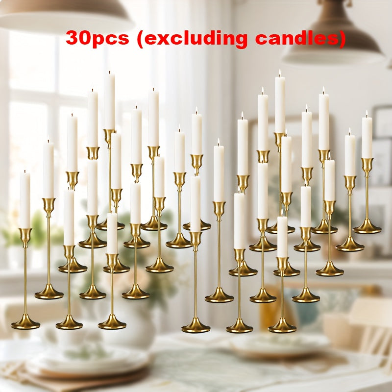 Copper Taper Candle Holders Set 30/36/48 Pcs Retro Minimalist Candlestick for Dining Table Wedding Birthday Christmas Fireplace Home Decor