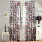 Peony Floral Sheer Curtains Grommet Top – Tulle Voile Light Filtering Drapes for Bedroom Living Room, Purple Pink, Set of 2 Panels