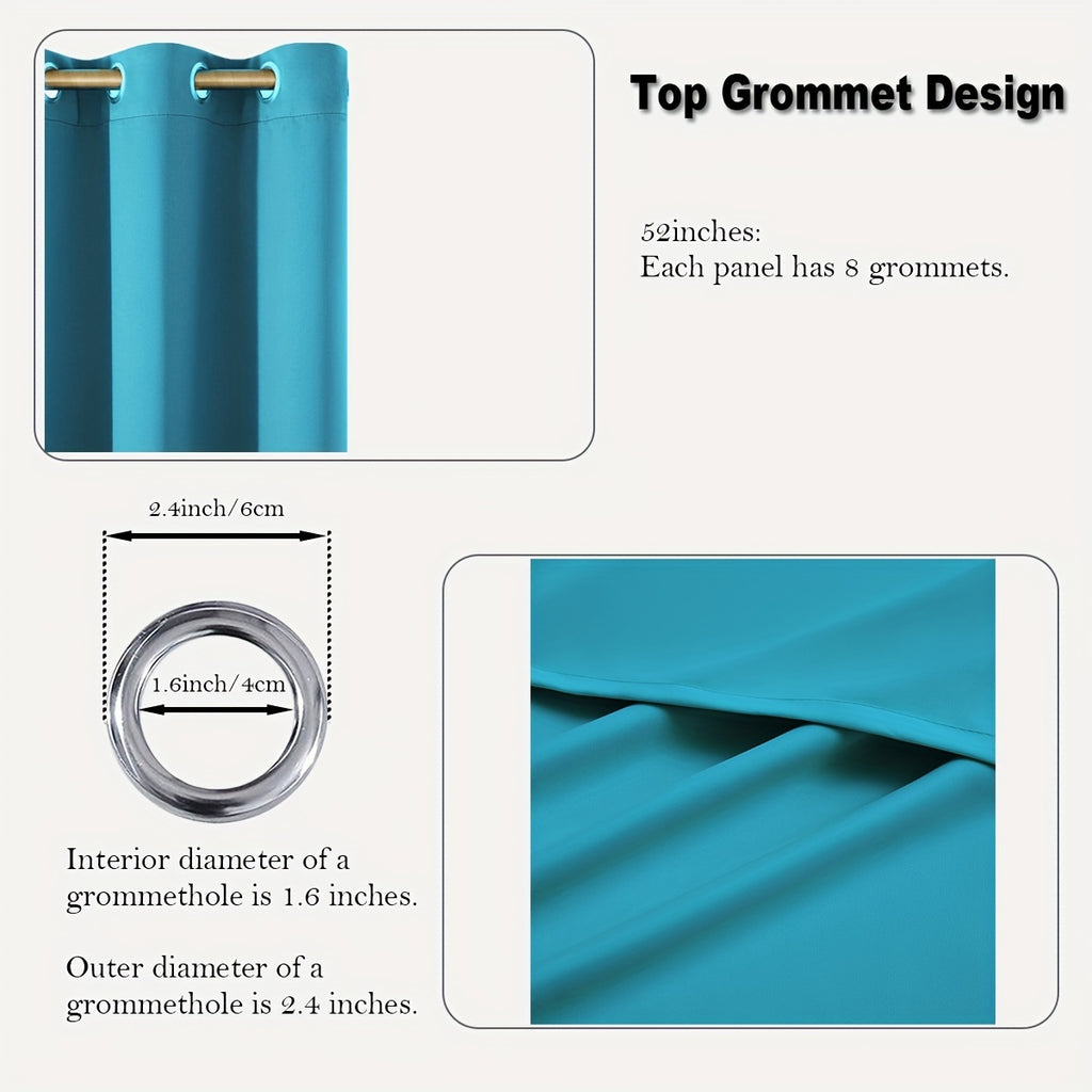 Room Darkening Blackout Curtains 4-Pack – Grommet Top Plain Weave Sun Blocking Drapes for Living Room & Bedroom, 9 Colors, 7 Size Options, Woven Polyester