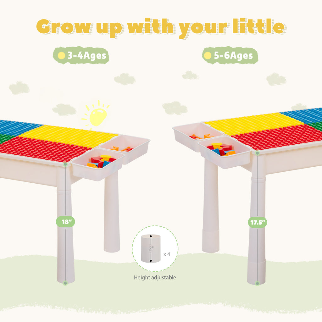 Kids Activity Table Set with 2 Chairs & 100Pcs Building Blocks – 7-in-1 Toddler Play Table, Adjustable Height, Water Sand Writing Block Table for Boys Girls Ages 3-6, STEM Learning Toy Gift