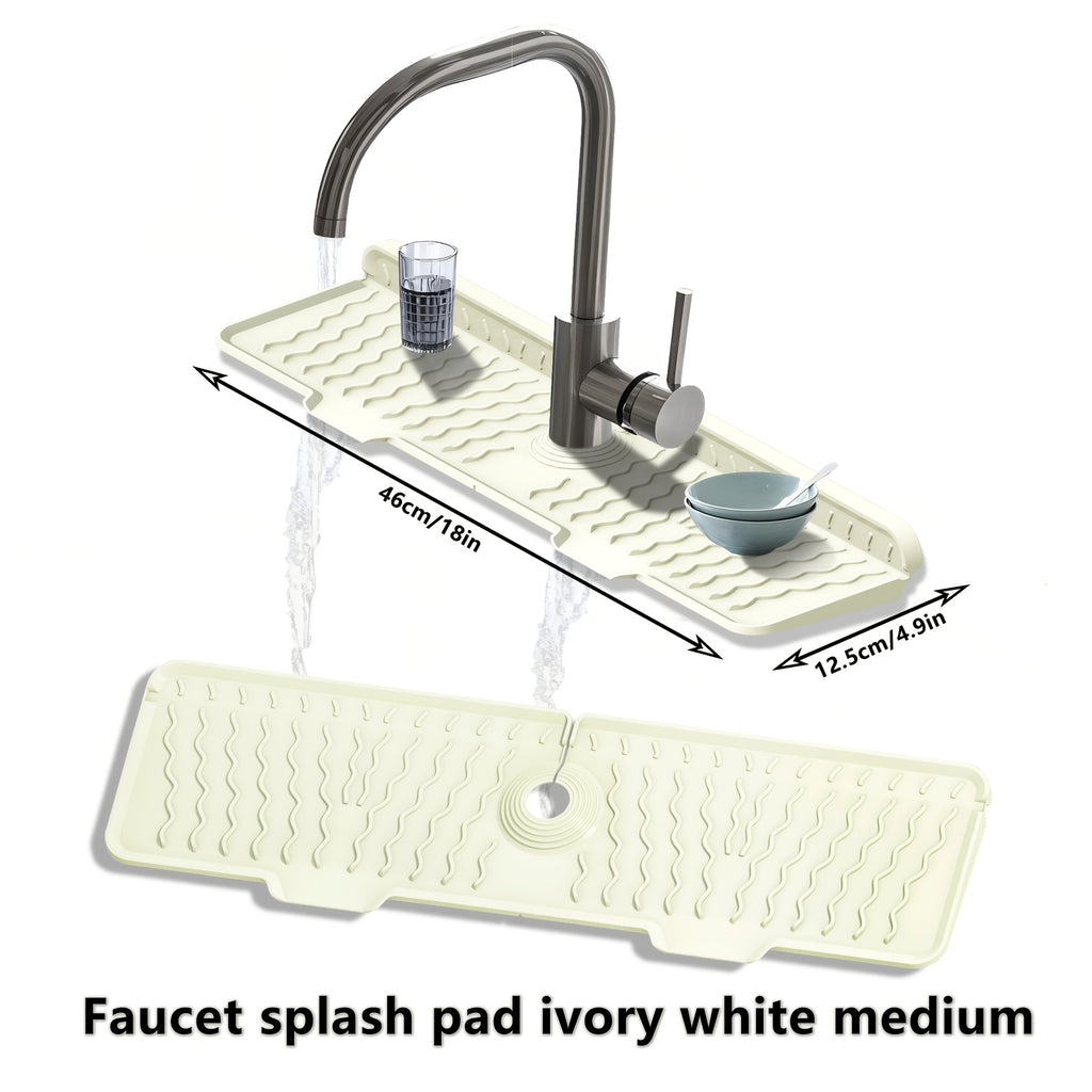 Silicone Sink Drying Mat & Faucet Splash Pad with Sponge Holder – Wave Pattern, 5° Drainage Slope, Heat-Resistant, 3 Sizes & 3 Colors for Kitchen & Bathroom Counter