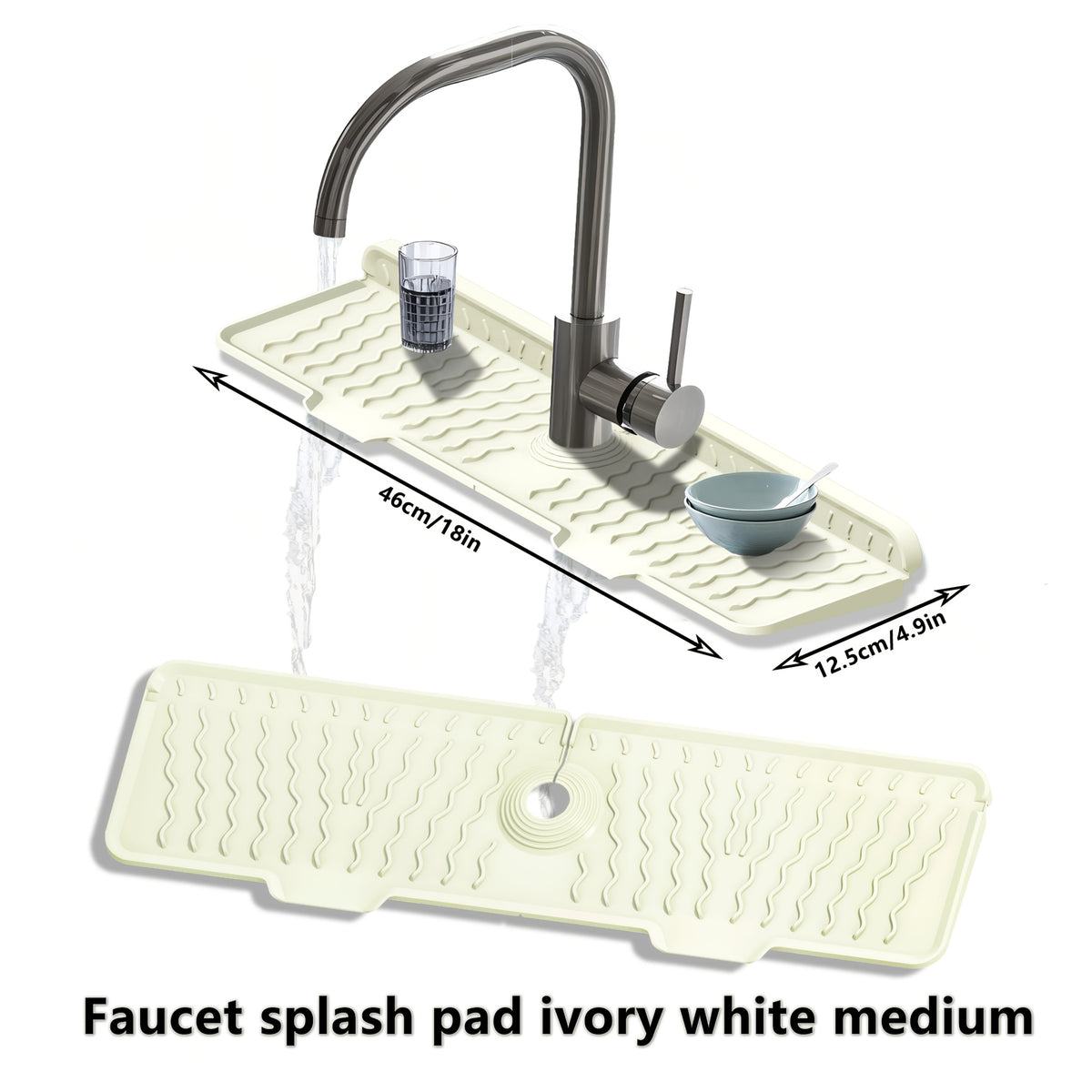 Silicone Sink Drying Mat & Faucet Splash Pad with Sponge Holder – Wave Pattern, 5° Drainage Slope, Heat-Resistant, 3 Sizes & 3 Colors for Kitchen & Bathroom Counter