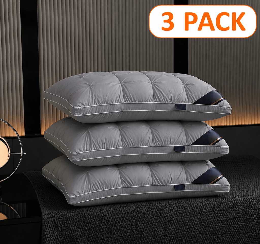 Hotel Quality Bed Pillows - Luxury Soft Polyester Fiber Satin Cover, Deep Sleep Neck Support No-Collapse, Zipper Closure Machine Washable, All-Season, 1/2/3/4-Pack White & Gray