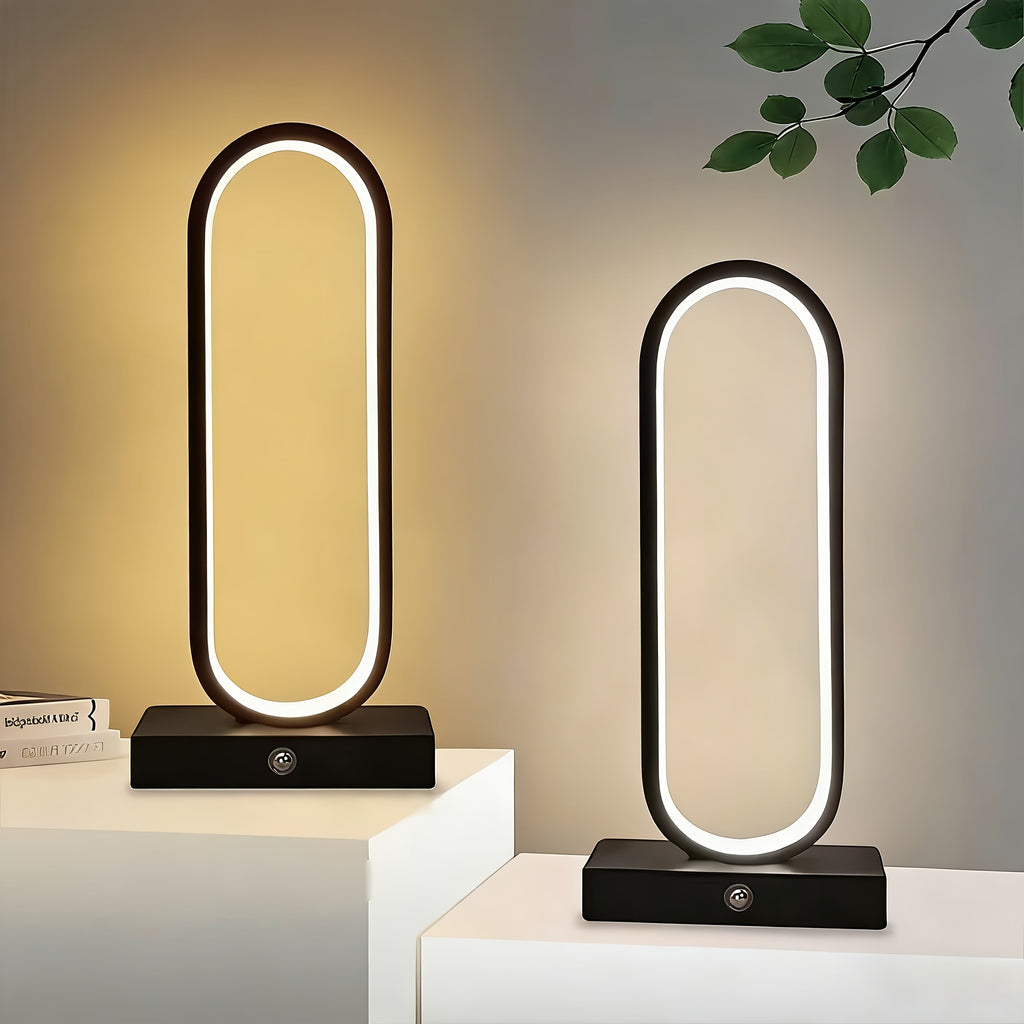 Modern Aluminum LED Ring Table Lamp, 3-Color Touch Control, USB Charging, 12.8" Spiral Metal Bedside & Desk Light – 1pc or 2pc