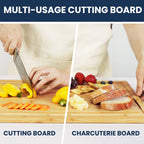 Bamboo Cutting Board Set with Storage Rack and Juice Groove - Kitchen Chopping Boards for Vegetables, Meat, Fruit, Bread & Cheese, Eco Friendly Bamboo Kitchen Board Gift