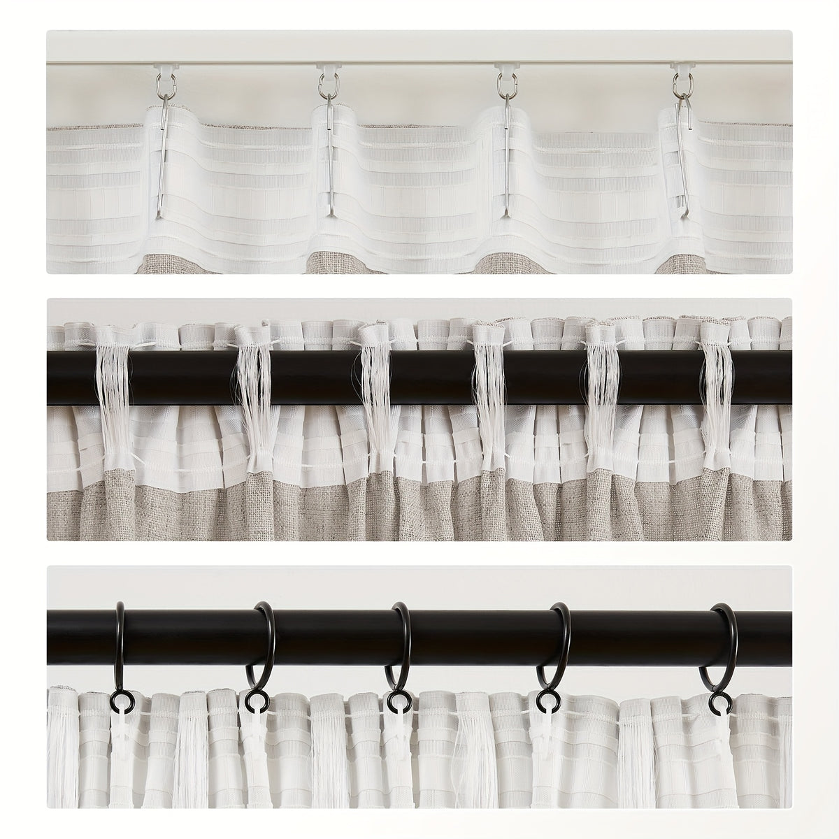 Burlap Textured Semi-Sheer Curtains Rod Pocket 2-Panel Set | Light Filtering Farmhouse Drapes for Living Room Bedroom Bathroom, W52" × H84"/96"/108", Light Grey Natural White
