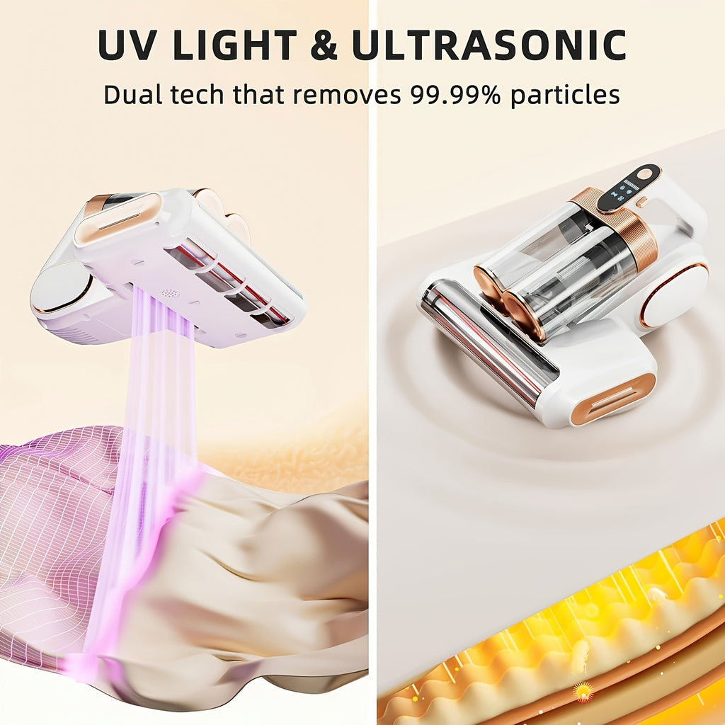 Mattress Vacuum Cleaner Cordless UV-C 21KPa – Deep Cleaning Bed Vacuum with UV Light, Soundwave Tech, Dual Dust Cup 520ml, HEPA Filter, 35-Min Battery, for Mattress Sofa Pillow & Carpet