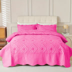 Quilted Embroidered Bedspread Set 3 Pcs – Floral Embroidery, 100% Polyester, Wrinkle-Resistant Lightweight Coverlet for Queen & King Bedroom Decor, 16 Colors