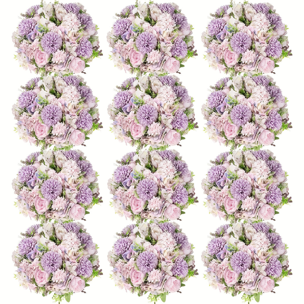 Artificial Peony Flowers 12 Bundles – Faux Peony & Hydrangea Bouquet for Wedding Table Centerpiece, Floral Vase Decor, Home & Party Flower Arrangements