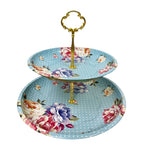 2 Tier Floral Metal Cake Stand Dessert Tower - Vintage Pastry Cupcake Serving Tray for Tea Party, Baby Shower, Birthday & Wedding Table Centerpiece Decoration
