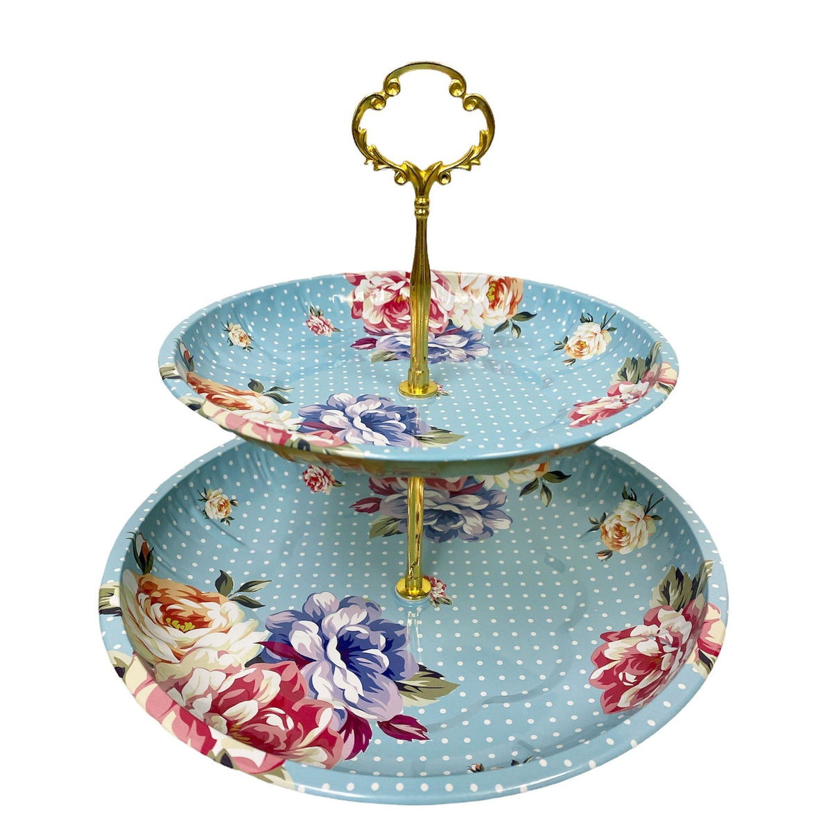 2 Tier Floral Metal Cake Stand Dessert Tower - Vintage Pastry Cupcake Serving Tray for Tea Party, Baby Shower, Birthday & Wedding Table Centerpiece Decoration