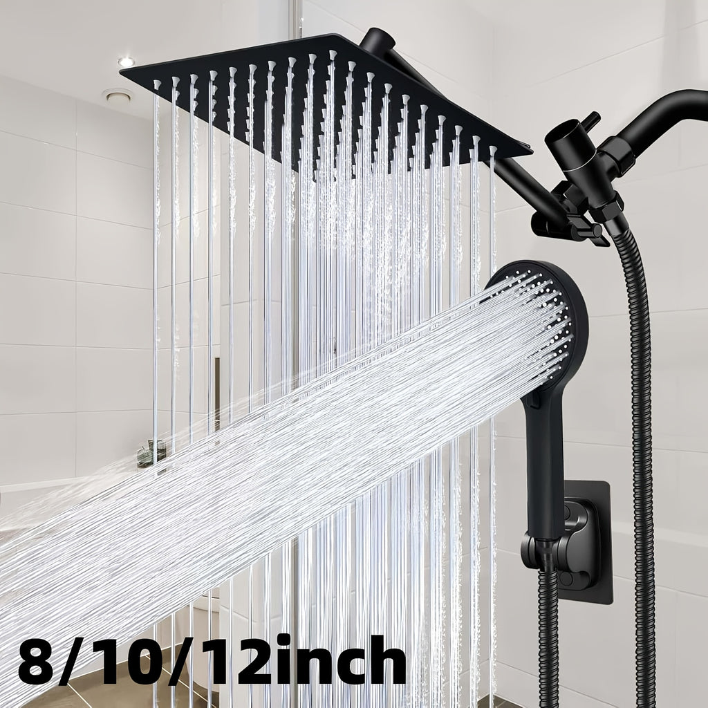 Rain Shower System with Handheld Showerhead 8/10/12 Inch Rainfall Head, All-Metal T-Splitter, 13-Inch Arm, 78-Inch Hose, 6-Function Spray Settings & Anti-Clogging Nozzle – Chrome & Black