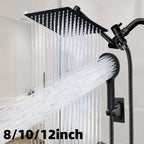 Rain Shower System with Handheld Showerhead 8/10/12 Inch Rainfall Head, All-Metal T-Splitter, 13-Inch Arm, 78-Inch Hose, 6-Function Spray Settings & Anti-Clogging Nozzle – Chrome & Black