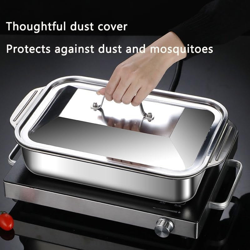Stainless Steel Baking Tray Set of 4 – 2 Deep Trays & 2 Lids with Handles, 16.1 Inch Non-Stick Roasting Pan, Oven & BBQ Safe, Easy Clean, Multi-Purpose