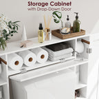 Over Toilet Storage Cabinet White Bathroom Cabinet with Toilet Paper Holder Adjustable Shelves Two Side Doors and Pull-Down Door Space Saving Bathroom Organizer