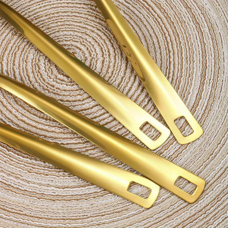 6-Piece Korean Style Stainless Steel Kitchen Utensil Set Golden Plated Cooking Spoons Frying Spatulas Hot Pot Clips with Filters
