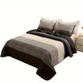 Striped Quilted Coverlet Set 3 Piece – Brushed Soft Warm Black Grey White Bedspread with 2 Pillowcases for Bedroom & Guest Room, No Insert