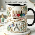 Nail Polish Ceramic Coffee Mug 11oz – Funny 3D Effect Manicure Cup, Two-Color Handle, Dishwasher Safe, Gift for Nail Techs & Beauty Lovers, Home Office Decor