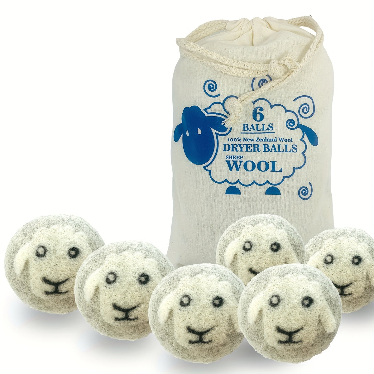 Wool Dryer Balls Set of 6 XL 100% Natural Wool Fabric Softener Reusable Chemical-Free Reduces Drying Time & Wrinkles Safe for Baby Clothes