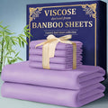 Bamboo Cooling Bed Sheet Set 4 Pcs - 2300TC Ultra Soft Breathable Deep Pocket Fitted Sheet Flat Sheet Pillowcases, Shrink Resistant All Season Bedding for Twin Full Queen King