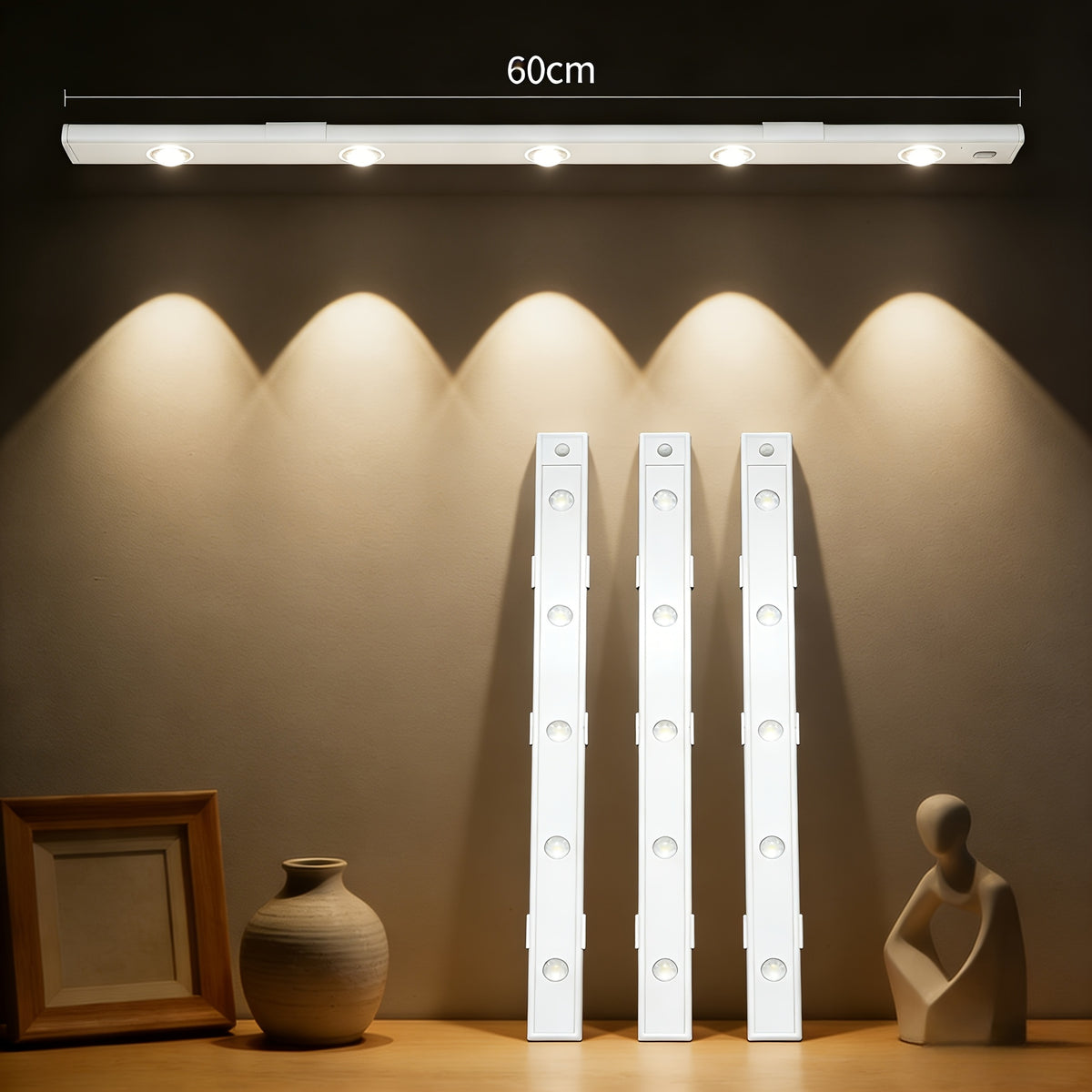 Smart LED Motion Sensor Cabinet Light USB Rechargeable - Dimmable Under Cabinet Light 3 Modes for Bedroom Stairs Kitchen Closet Hallway - 2 & 3 Pack Options, Black & White