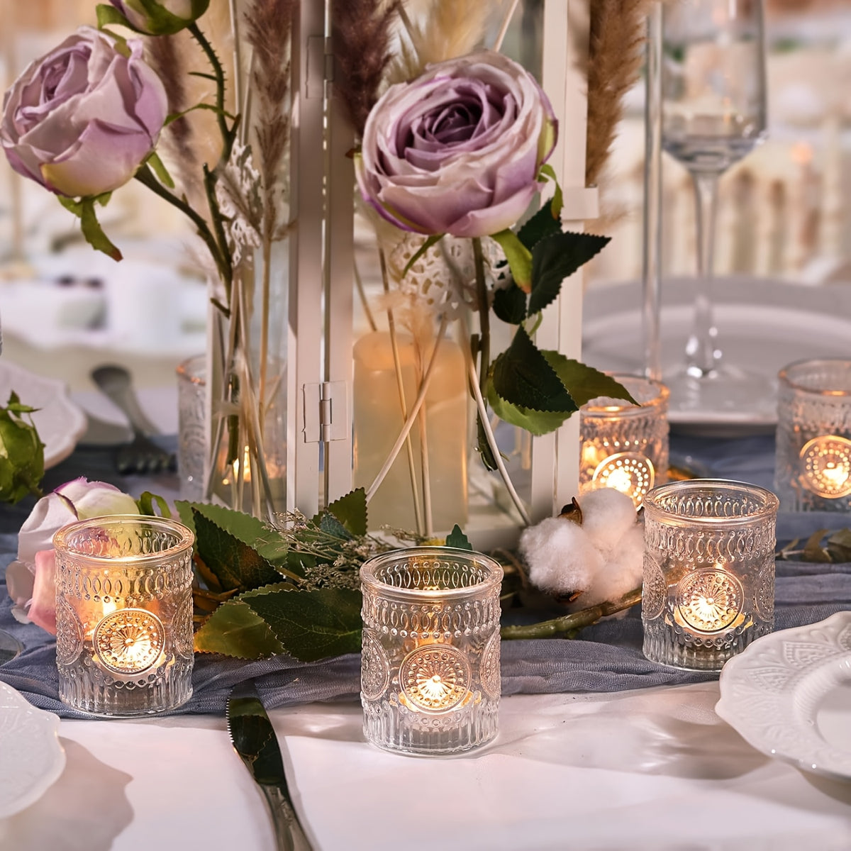 Glass Votive Candle Holders Bulk Set 6/12/24pcs – Shimmering Multi-Hued Hurricane Glass for Wedding, Christmas, Thanksgiving, Valentine’s Day & Holiday Party Tabletop Decor
