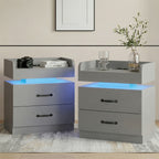 Nightstand with Charging Station LED Lights and 2 Drawers Bedside Table for Bedroom Living Room White Black Grey 1pc or 2pcs Set