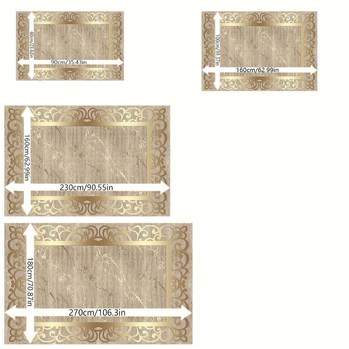 Golden Texture Cashmere-Feel Anti-Slip Area Rug – Washable Soft Rug for Living Room, Bedroom, Dining Room, Home Office & More | Multiple Sizes