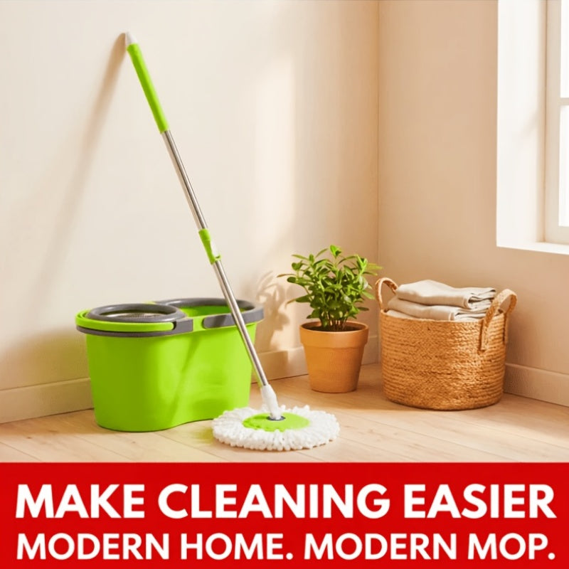 Spin Mop & Bucket with Wringer Set – Large No-Bend No-Splash Floor Mop with Dual Refills, Black Red or Mint Green