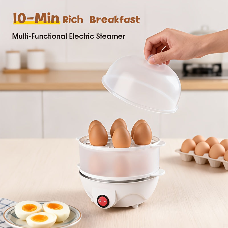 Electric Egg Cooker Steamer 1 or 2 Layer, Auto Shut-Off, Boiled & Soft-Boiled, with Descaling Accessories – Mini Breakfast Machine for Kitchen, Dorm & Office