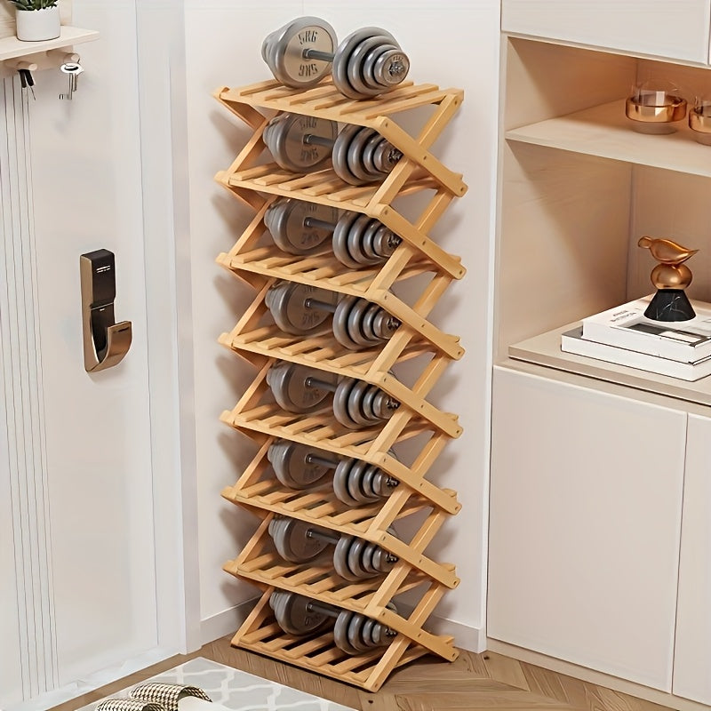 Foldable Bamboo Shoe Rack – No Installation Space-Saving 2-Layer Shoe Shelf for Bedroom Living Room Hallway Wardrobe, Strong Storage, Natural