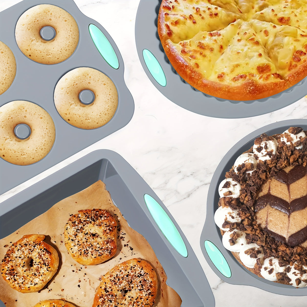 Silicone Bakeware Set 46 & 51 Piece Non-Stick Oven Baking Pans with Muffin Pan Cake Mold Donut Loaf Pan Baking Cups & Measuring Cups Spoons
