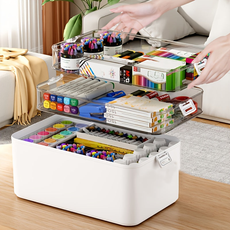 Multilayer Storage Box Large Capacity Transparent Portable Organizer with Handle and Detachable Lid Compartment for Medicine Home Travel Office Sewing Art Supplies 3 or 5 Tier